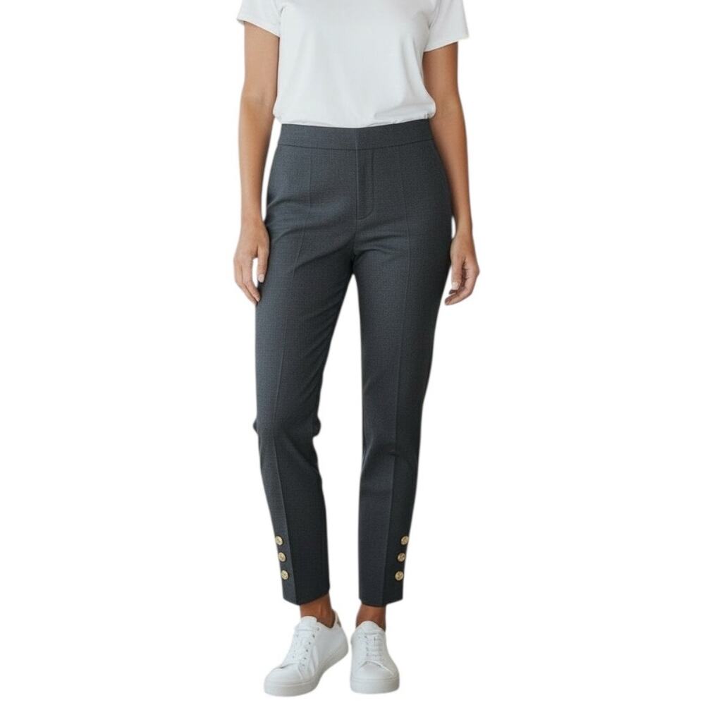 J. McLaughlin Quilted Cropped Pants Size 8 Navy Cotton Ankle Zip Preppy